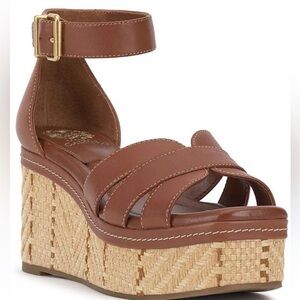 Vince Camuto Linoah leather espadrille wedge brown sandal
